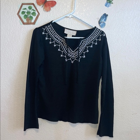 Notations Black Long Sleeve V-Neck Embellished Sweater - Picture 1 of 6